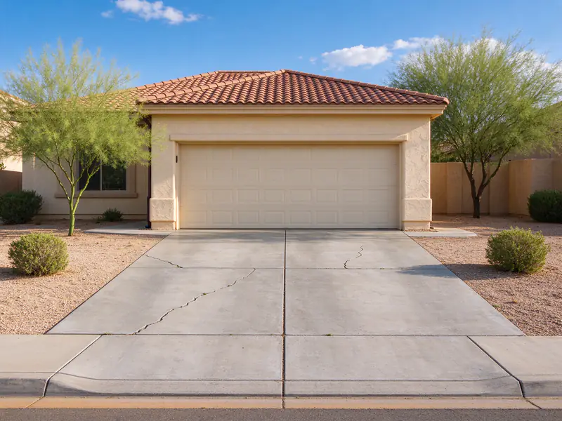 Concrete driveway in Chandler with three open cracks