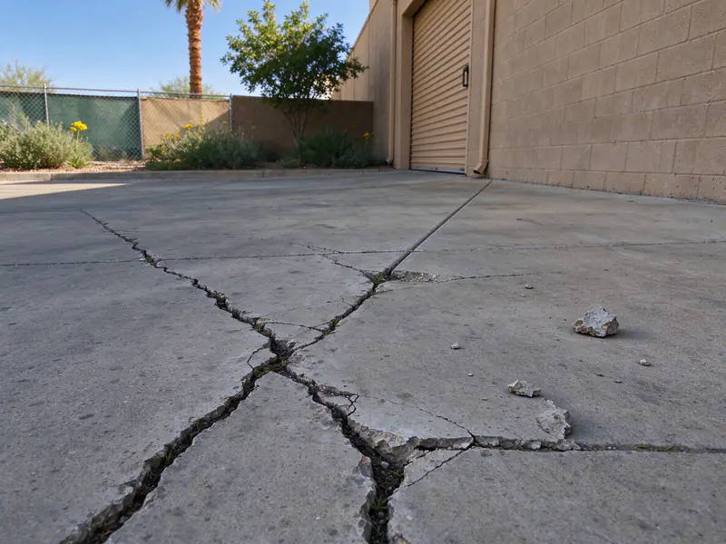 Cracked, broken concrete at a commercial loading driveway in Tempe