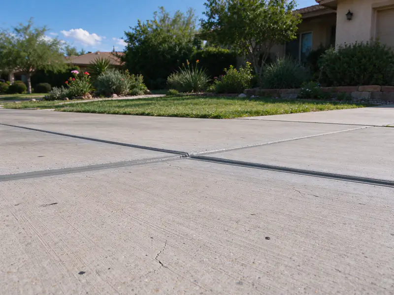 Finished gray sealant expansion joint between a Chandler driveway and sidewalk