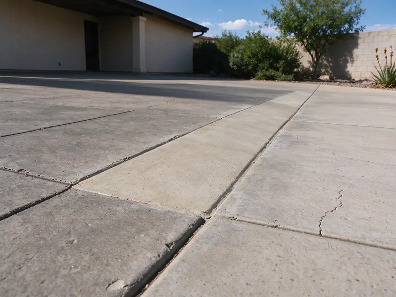 Finished ground transition between a Phoenix driveway and sidewalk with no step