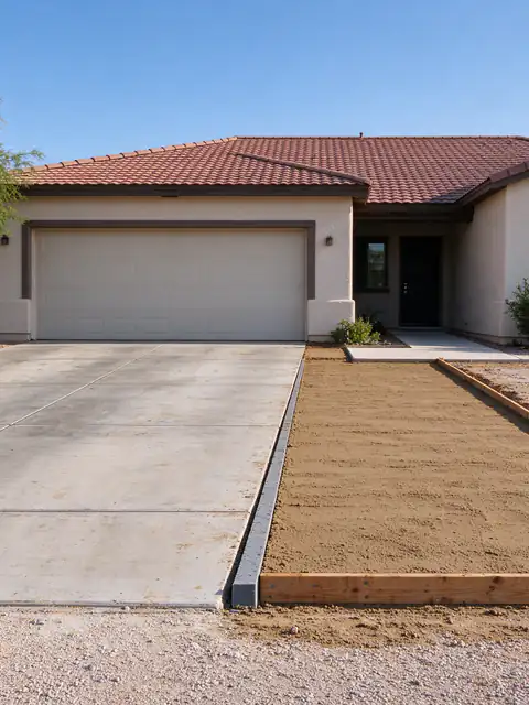 Formed strip along an existing driveway in Surprise ready for a concrete extension