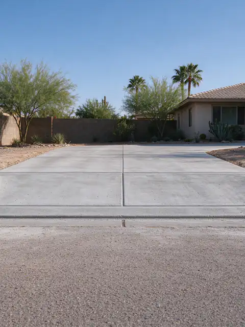 New driveway curb cut in Mesa with a depressed curb, flared wings, apron and sidewalk crossing