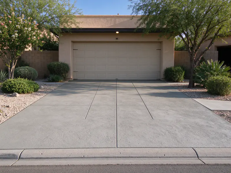 Resurfaced concrete driveway in Mesa with a uniform light gray finish and clean joints