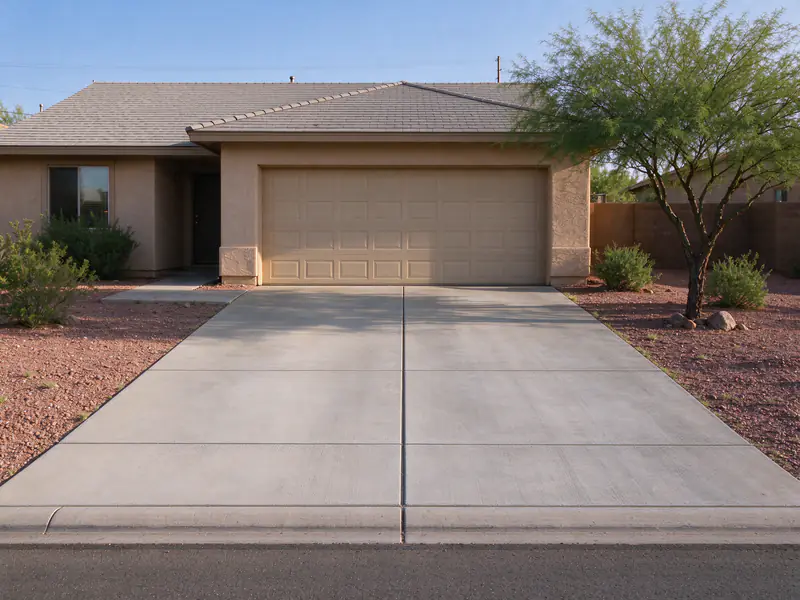 Same Mesa ranch house with a new concrete driveway on the same footprint