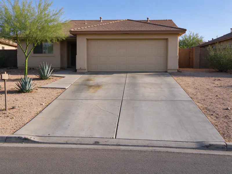 Same Phoenix driveway with the broken panel replaced and a crack sealed