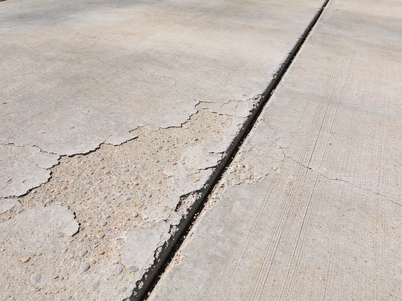 Scaled concrete driveway surface in Mesa with the top layer flaked off
