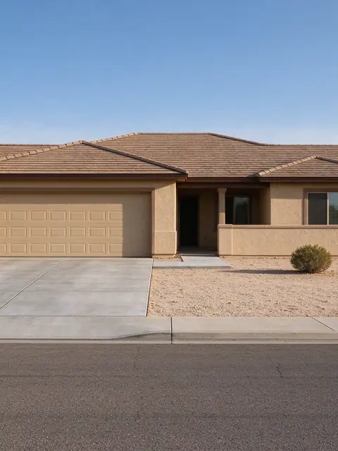 Single-story stucco home in Avondale with a concrete driveway and an apron at a depressed street curb