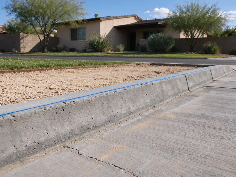 Vertical curb in Mesa marked with a chalk line before a driveway curb cut