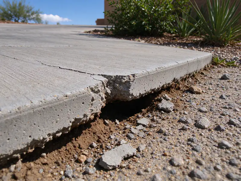 Washed-out void under the edge of a concrete driveway slab in Phoenix