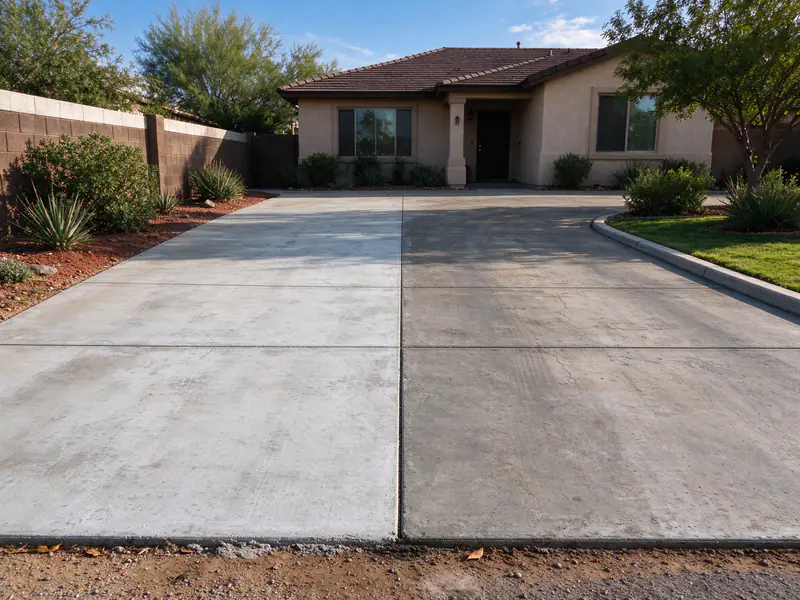 Widened concrete driveway in Surprise with matching joints between the old and new sections