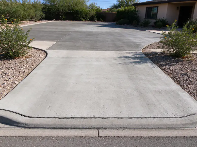 Wood forms set for a new driveway apron between a Phoenix sidewalk and roll curb